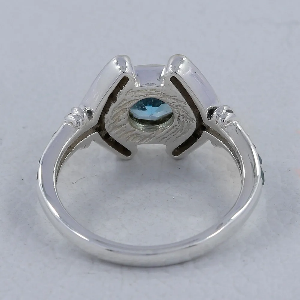 Birthstone Blue Topaz Silver Designer Ring