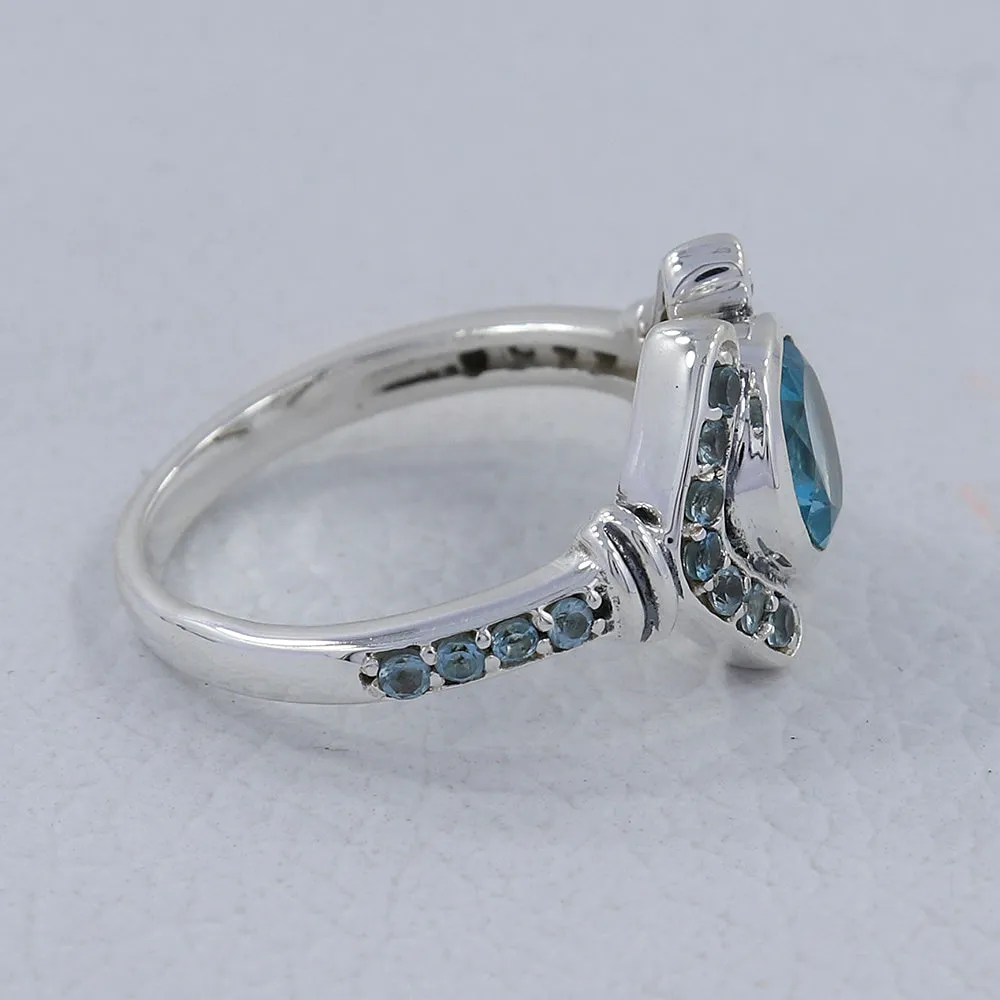 Birthstone Blue Topaz Silver Designer Ring