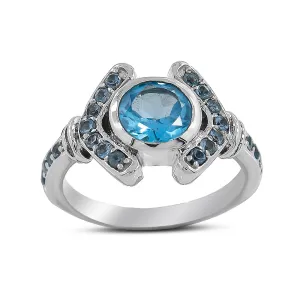 Birthstone Blue Topaz Silver Designer Ring