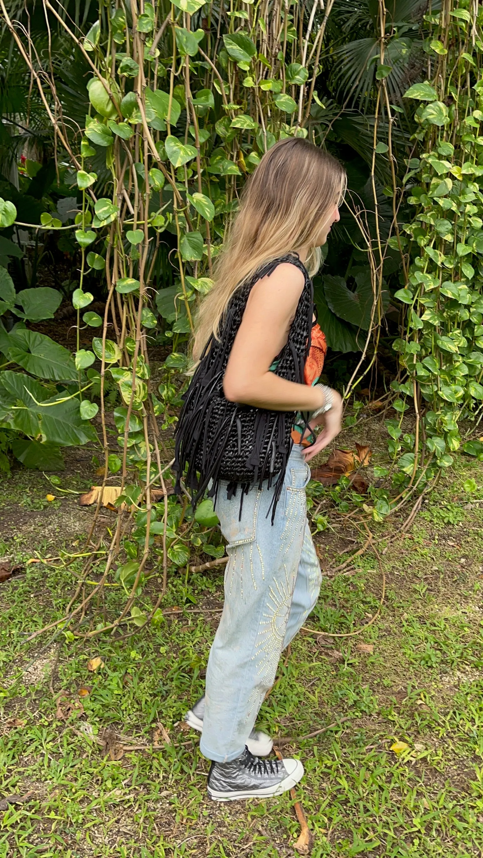 Black crochet purse