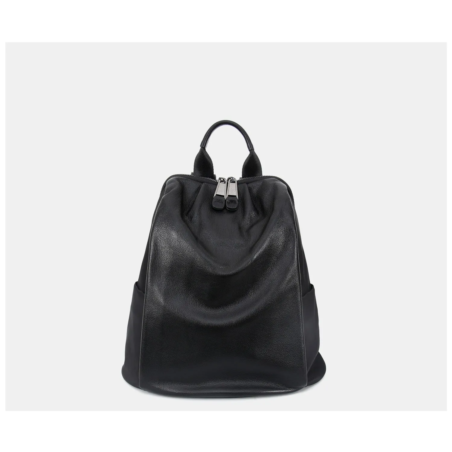 Black Nylon Satchel Backpack Womens Cute School Backpack Bag Black Nylon Leather College Rucksack for Ladies