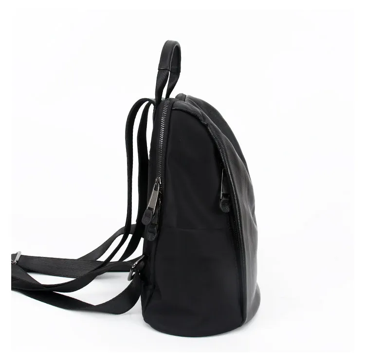 Black Nylon Satchel Backpack Womens Cute School Backpack Bag Black Nylon Leather College Rucksack for Ladies