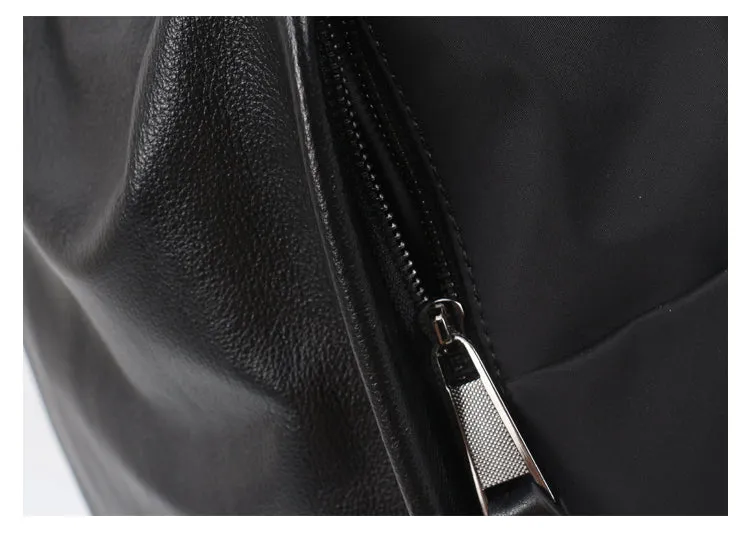 Black Nylon Satchel Backpack Womens Cute School Backpack Bag Black Nylon Leather College Rucksack for Ladies