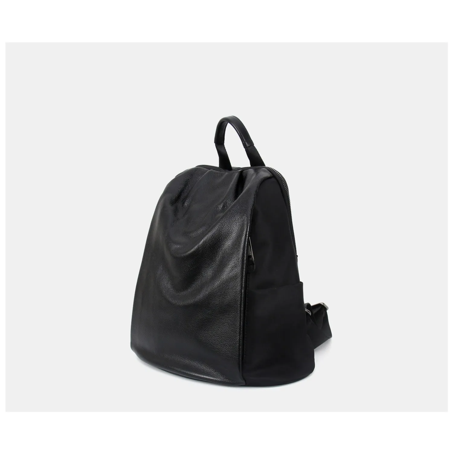 Black Nylon Satchel Backpack Womens Cute School Backpack Bag Black Nylon Leather College Rucksack for Ladies