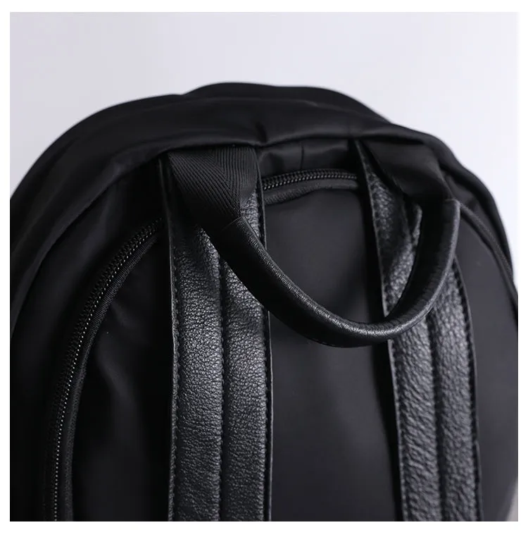 Black Nylon Satchel Backpack Womens School Backpack Bag Black Nylon Leather Travel Rucksack for Ladies