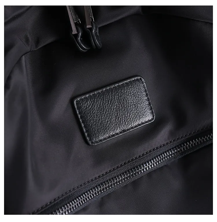 Black Nylon Satchel Backpack Womens School Backpack Bag Black Nylon Leather Travel Rucksack for Ladies