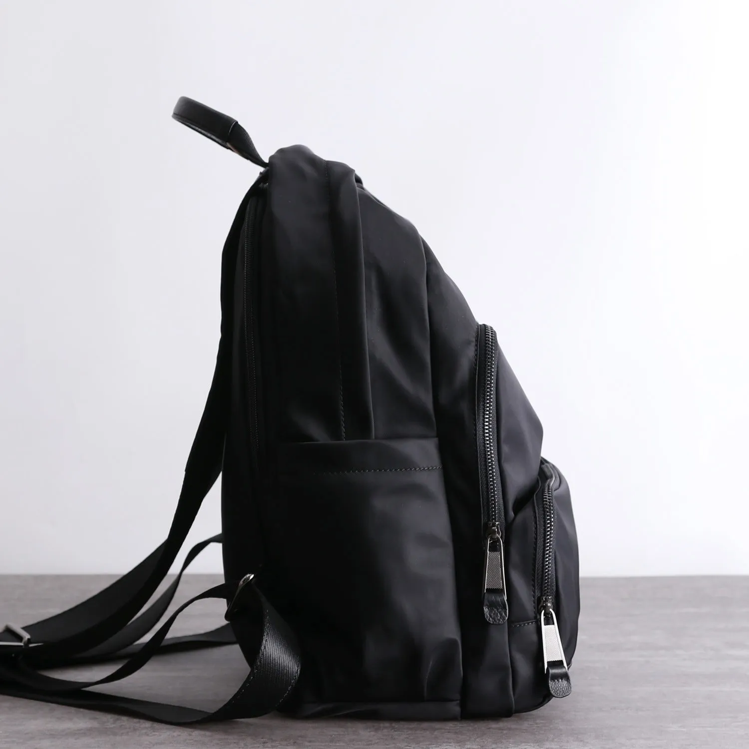Black Nylon Satchel Backpack Womens School Backpack Bag Black Nylon Leather Travel Rucksack for Ladies