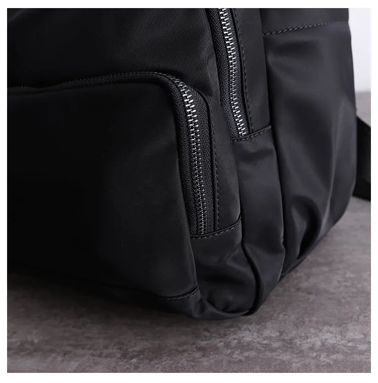 Black Nylon Satchel Backpack Womens School Backpack Bag Black Nylon Leather Travel Rucksack for Ladies