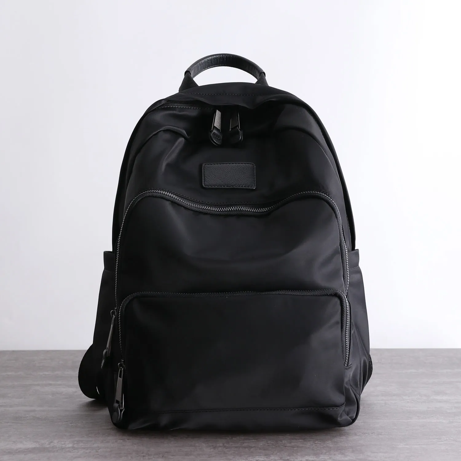 Black Nylon Satchel Backpack Womens School Backpack Bag Black Nylon Leather Travel Rucksack for Ladies
