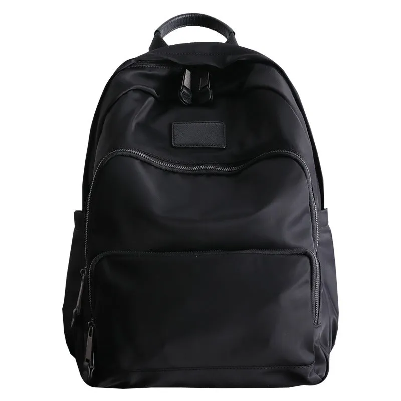 Black Nylon Satchel Backpack Womens School Backpack Bag Black Nylon Leather Travel Rucksack for Ladies