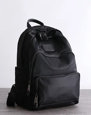 Black Nylon Satchel Backpack Womens School Backpack Bag Black Nylon Leather Travel Rucksack for Ladies