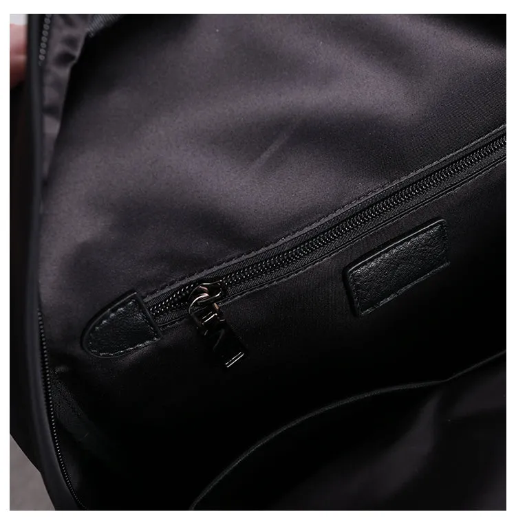 Black Nylon Satchel Backpack Womens School Backpack Bag Black Nylon Leather Travel Rucksack for Ladies