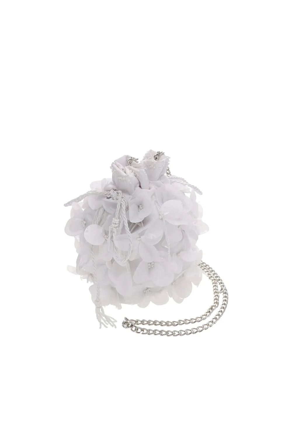 Blossom White Floral Beaded Crossbody Bag