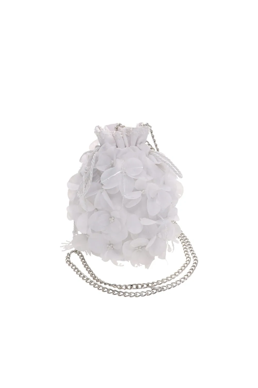 Blossom White Floral Beaded Crossbody Bag