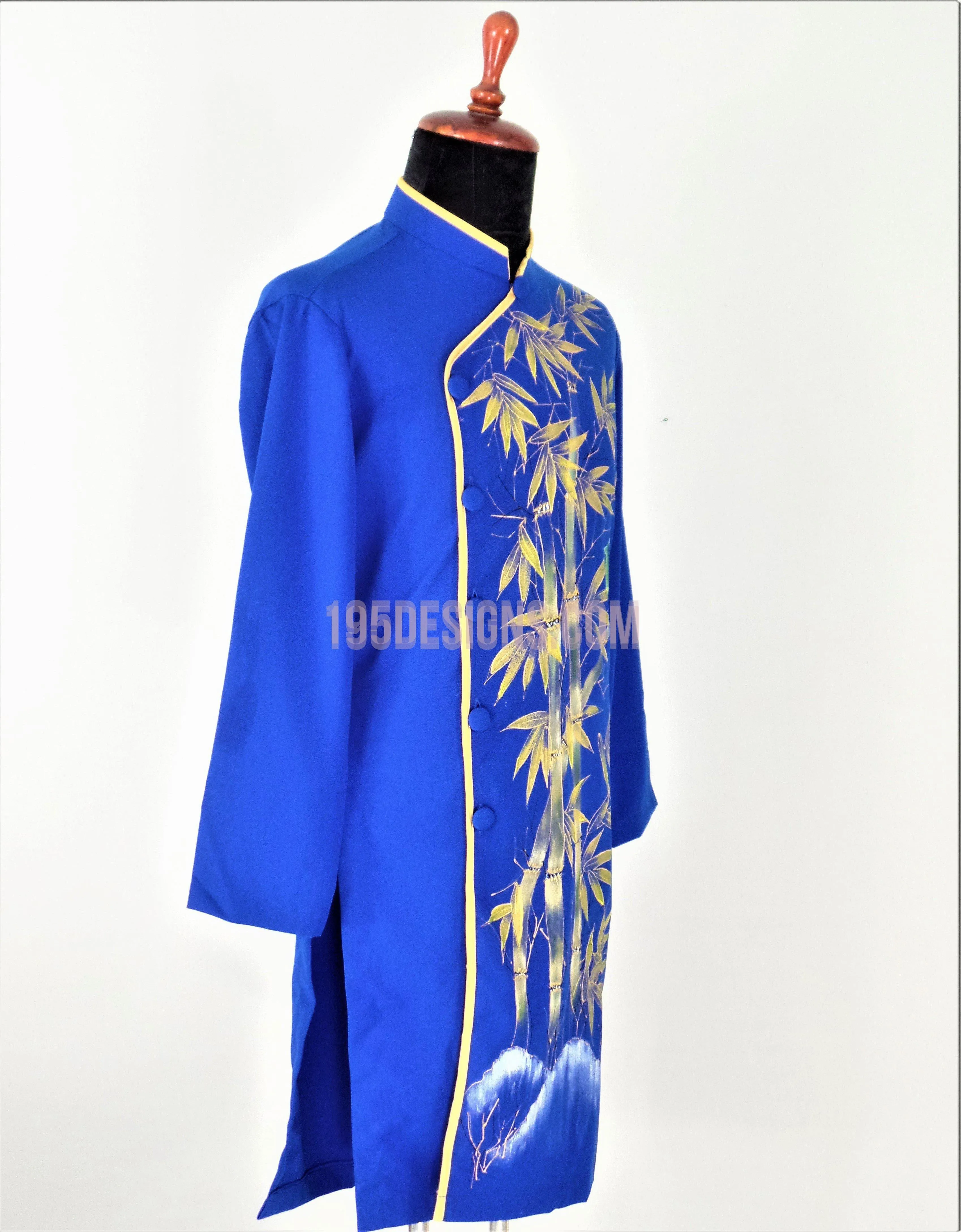Blue Ao Dai Men -  Áo Dài Xanh Nam Vẽ Vải Co Giản Nhẹ