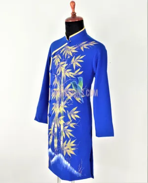 Blue Ao Dai Men -  Áo Dài Xanh Nam Vẽ Vải Co Giản Nhẹ