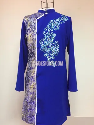Blue Brocade Ao Dai Men -  Áo Dài Pha Gấm Nam