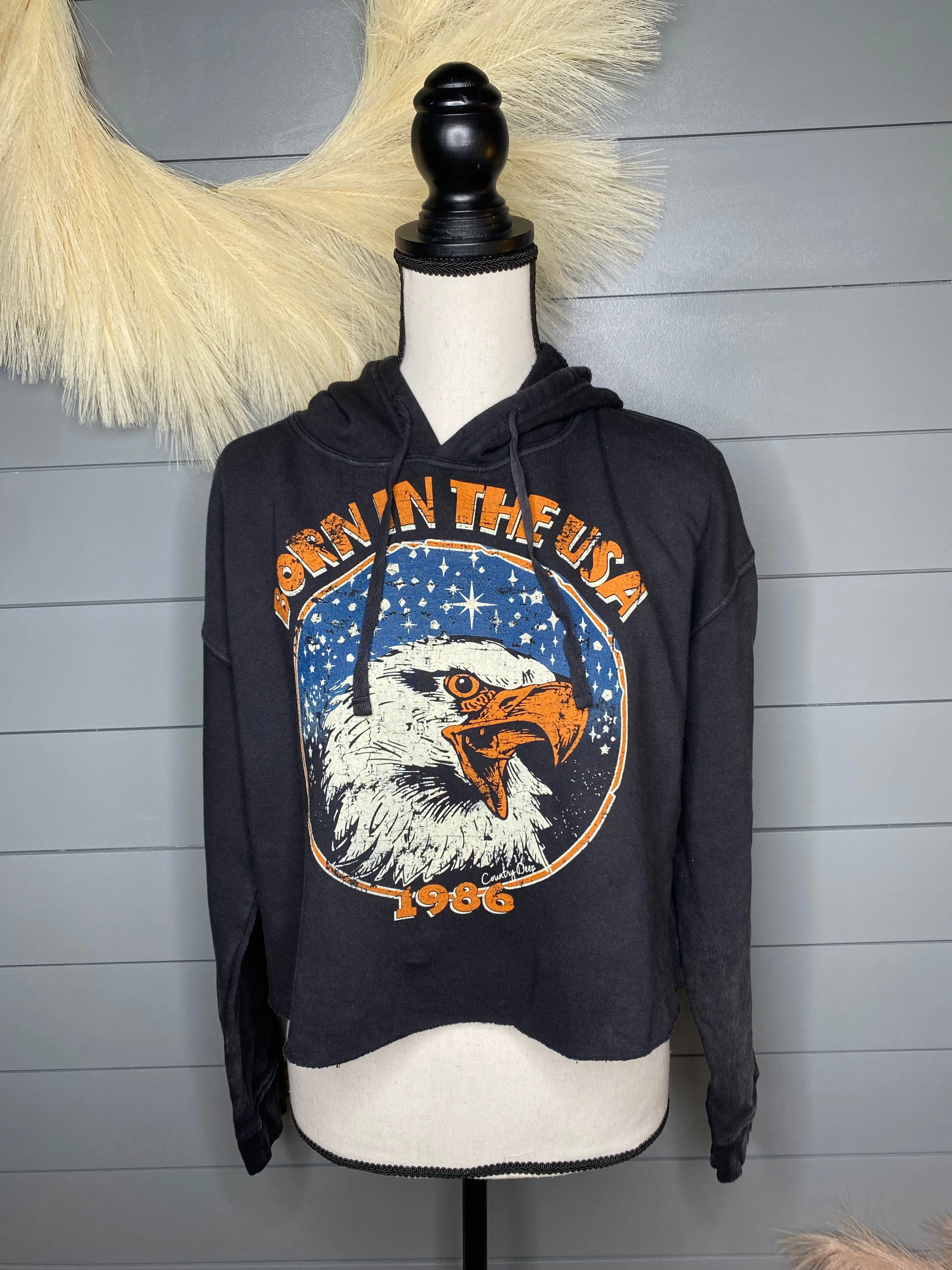 Born In The USA Cropped Hoodie Sweatshirt