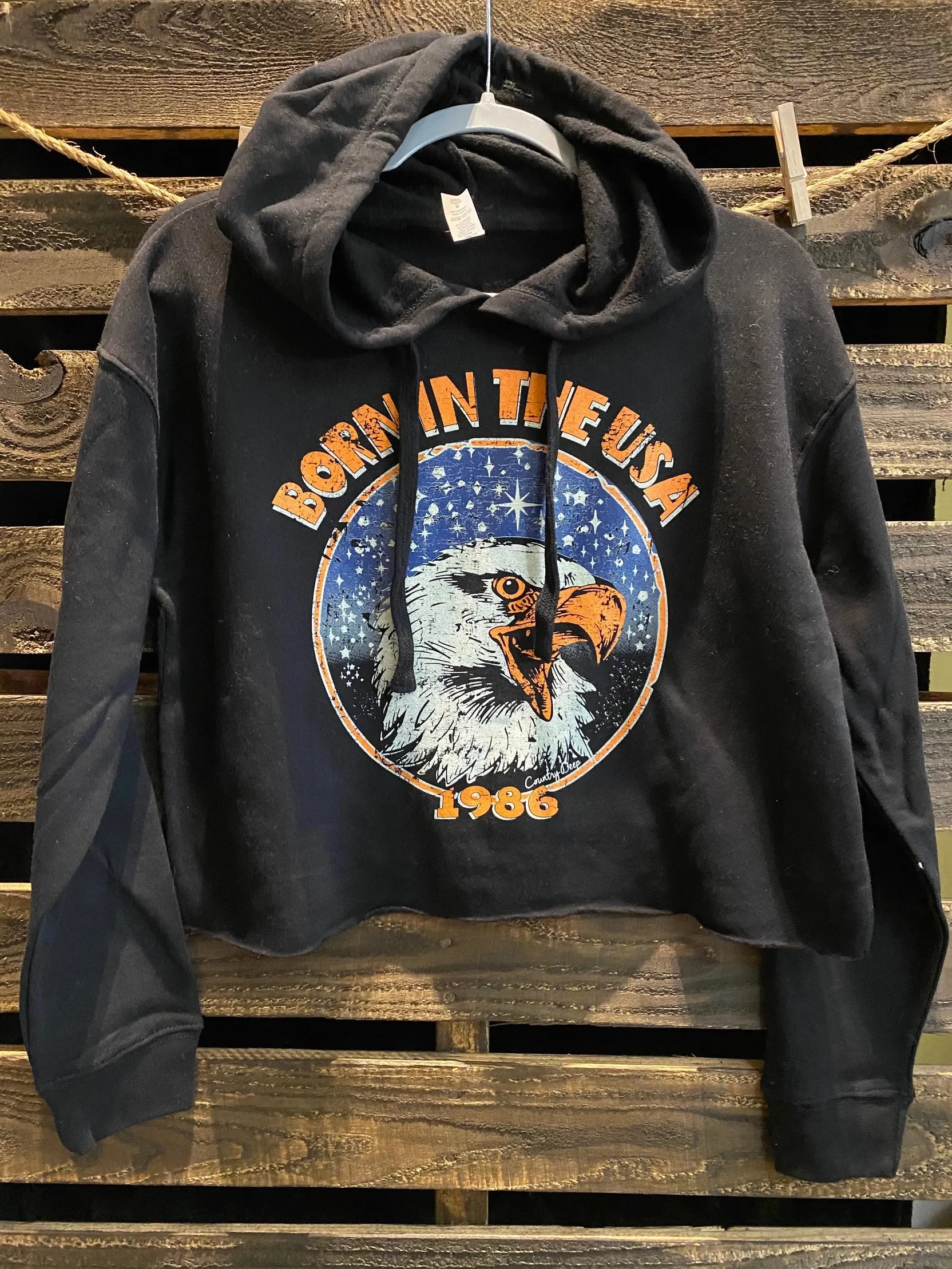 Born In The USA Cropped Hoodie Sweatshirt