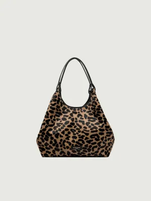 Borsa a spalla Dua in pelle color leo macchia nero-nero