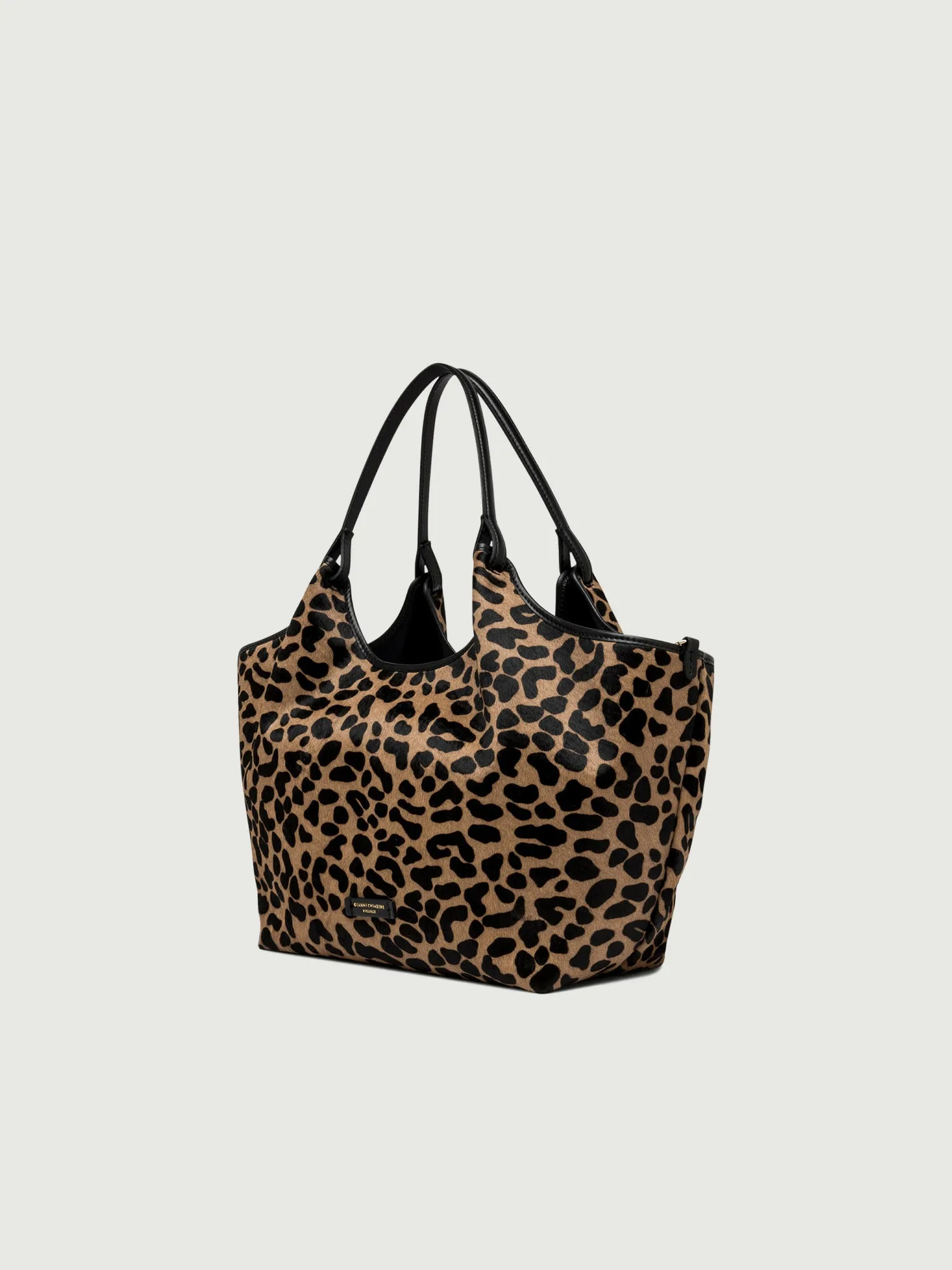 Borsa a spalla Dua in pelle color leo macchia nero-nero