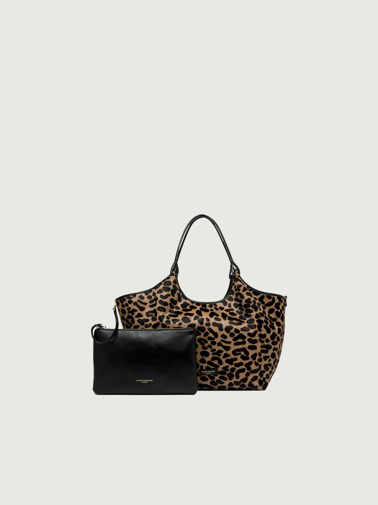 Borsa a spalla Dua in pelle color leo macchia nero-nero