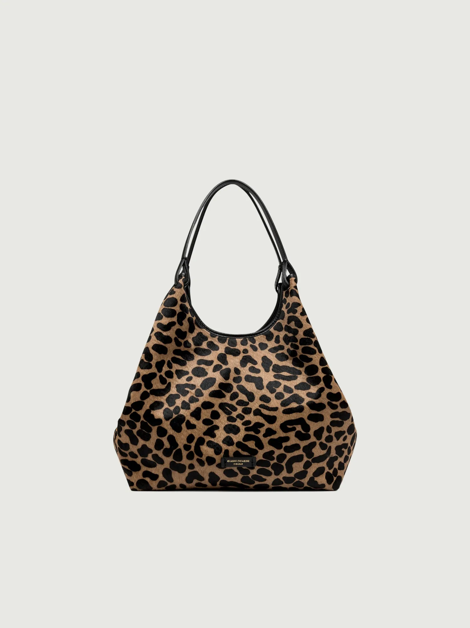 Borsa a spalla Dua in pelle color leo macchia nero-nero