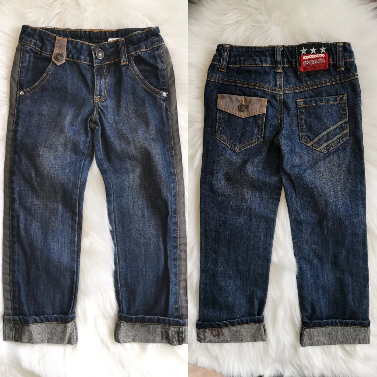 BOY SIZE 4 YEARS - IKKS, Designer Fashion, Rolled Cuff, Straight Fit Jeans EUC B48
