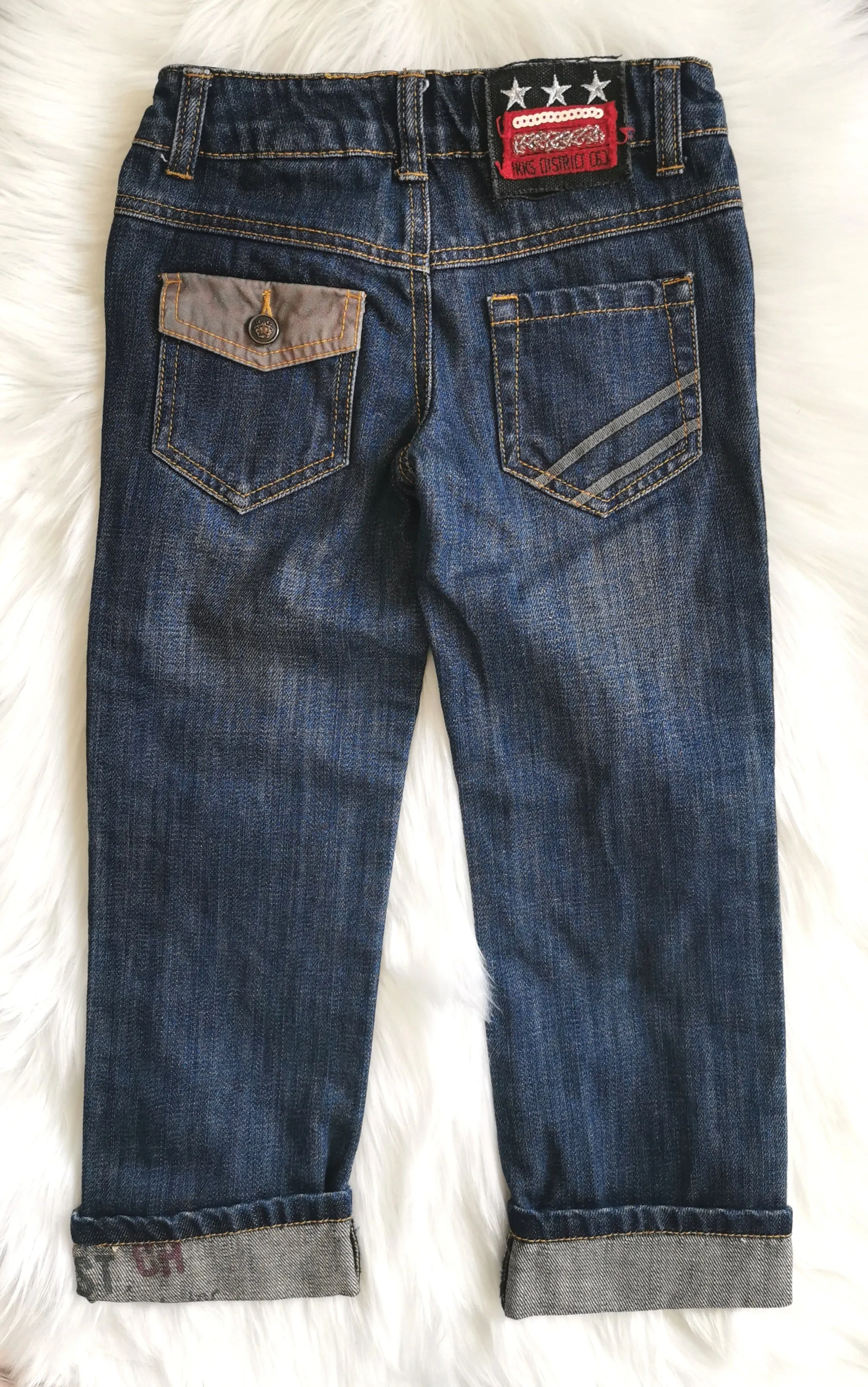 BOY SIZE 4 YEARS - IKKS, Designer Fashion, Rolled Cuff, Straight Fit Jeans EUC B48