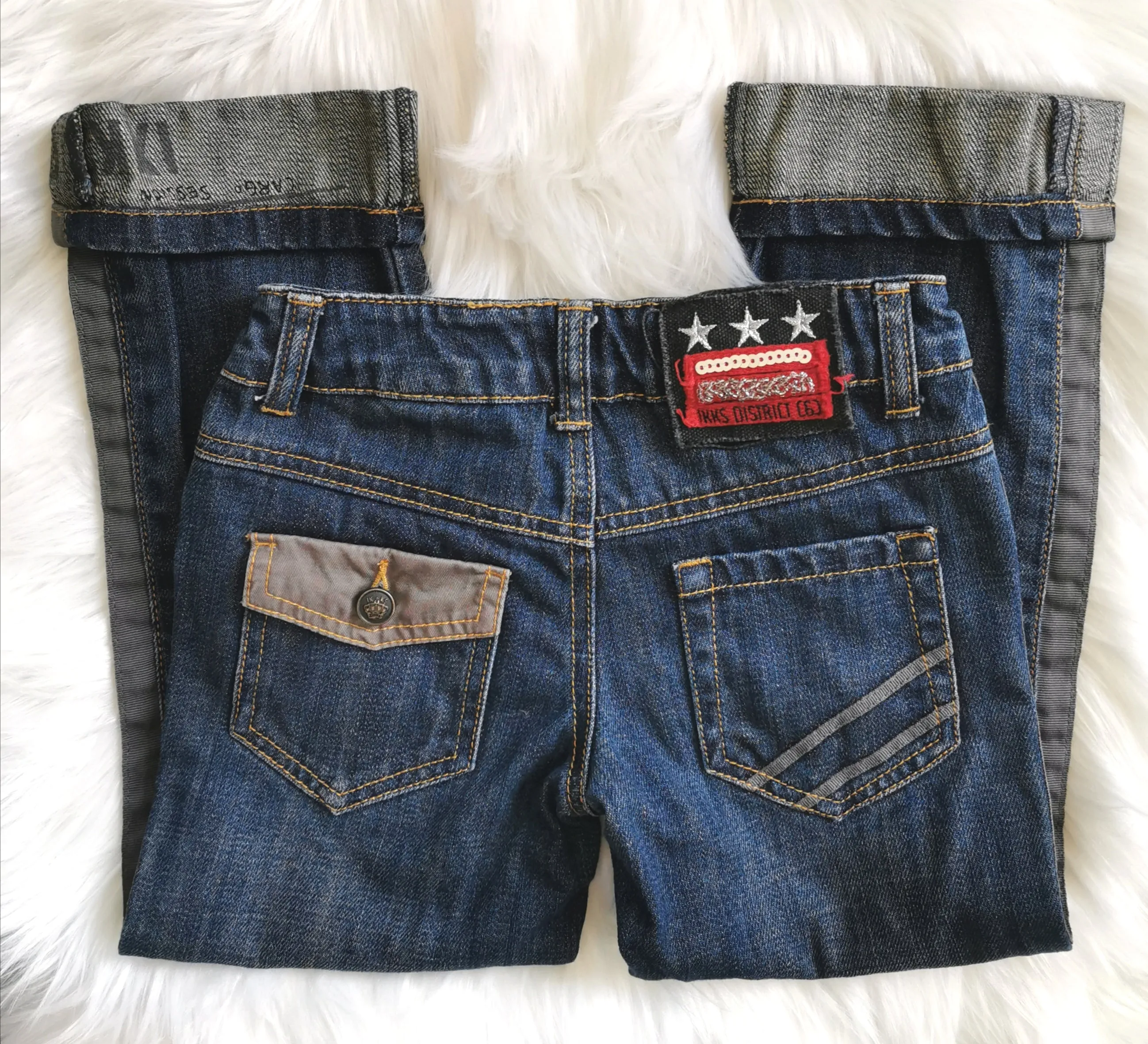 BOY SIZE 4 YEARS - IKKS, Designer Fashion, Rolled Cuff, Straight Fit Jeans EUC B48