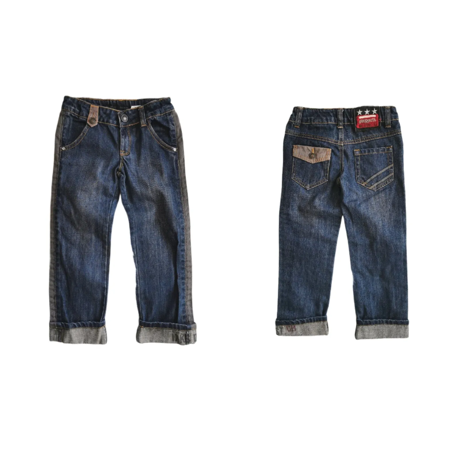 BOY SIZE 4 YEARS - IKKS, Designer Fashion, Rolled Cuff, Straight Fit Jeans EUC B48