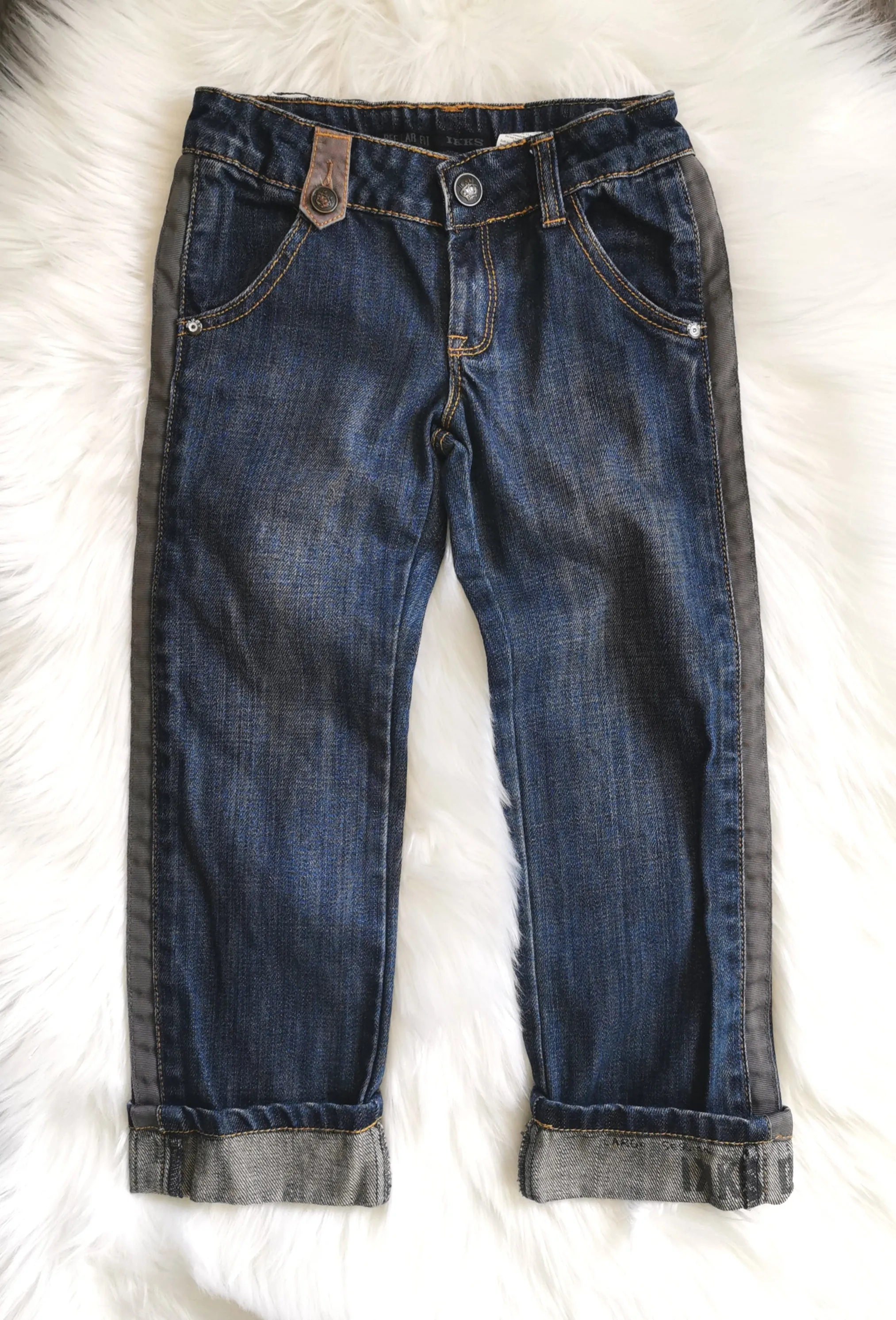 BOY SIZE 4 YEARS - IKKS, Designer Fashion, Rolled Cuff, Straight Fit Jeans EUC B48