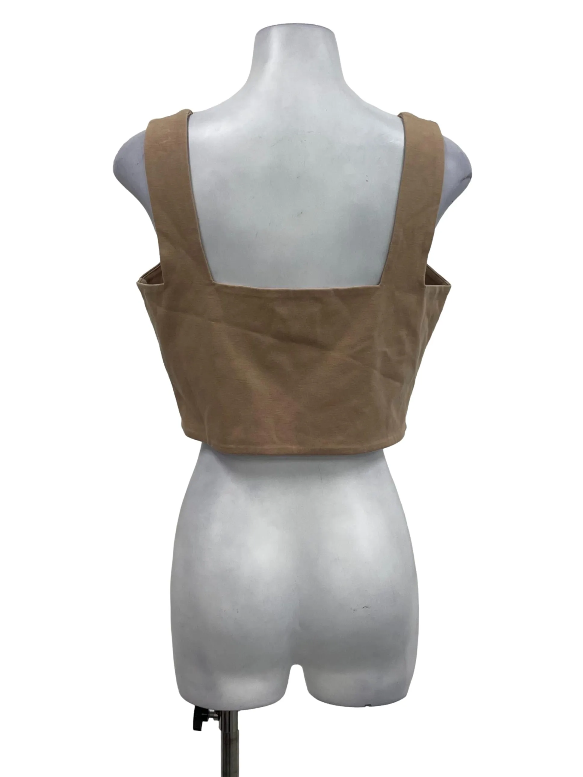 Brown Square Neck Crop Top OSN