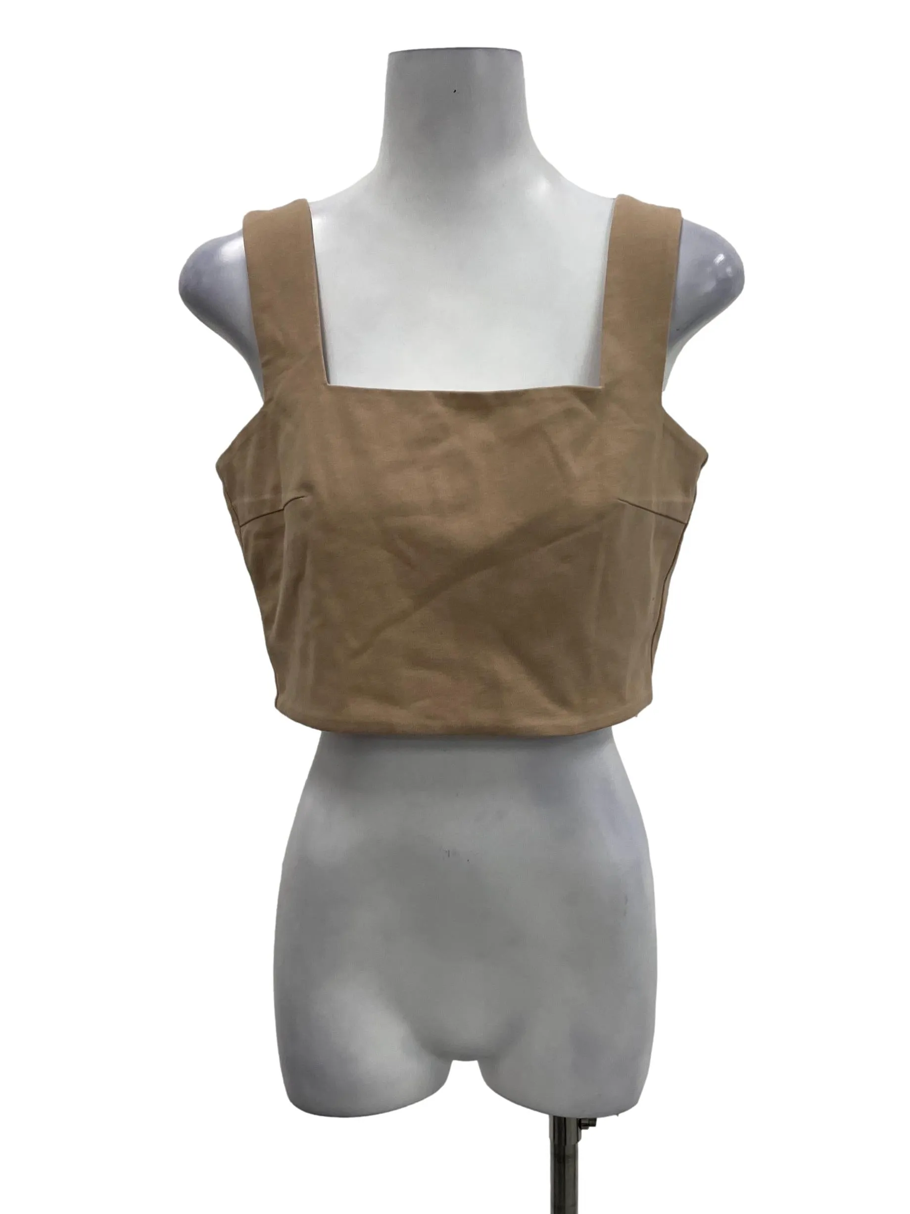 Brown Square Neck Crop Top OSN