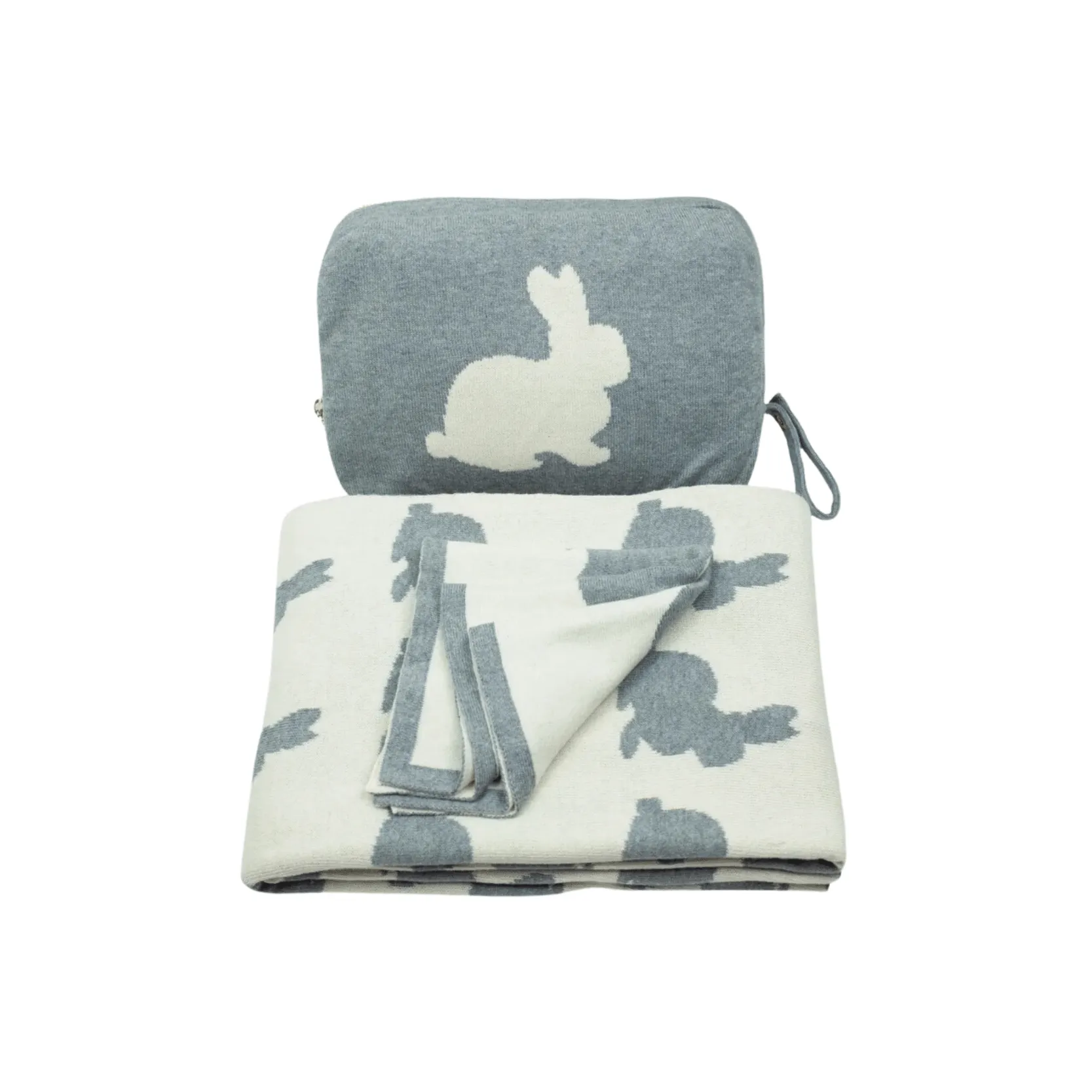 Bunny 3 Piece Knitted Baby Travel Set - Grey / Natural