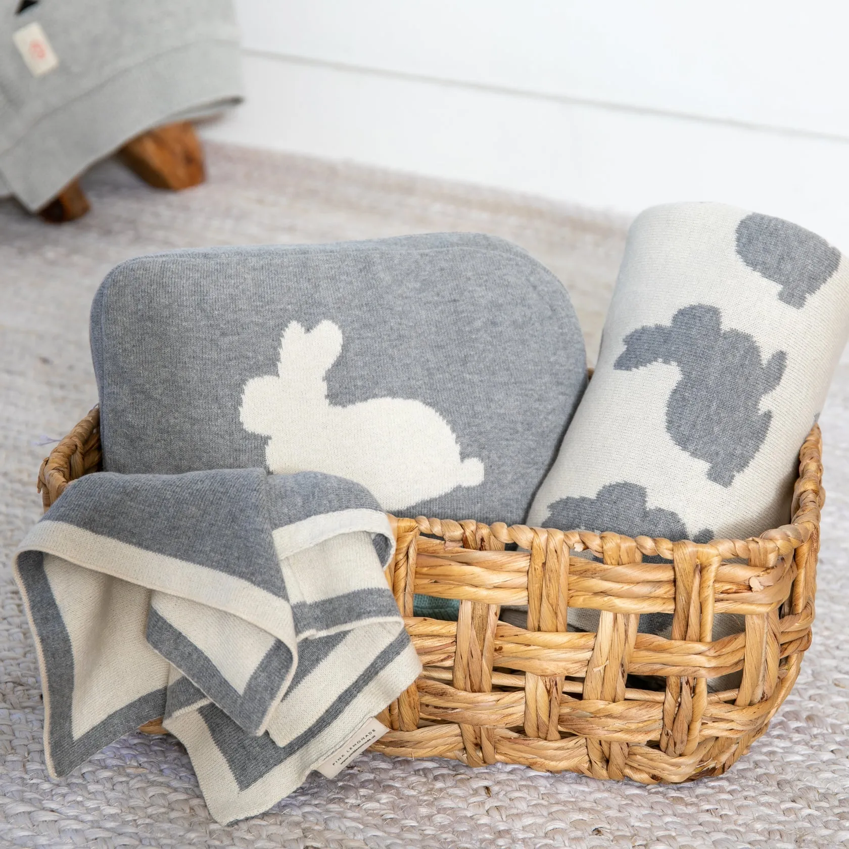Bunny 3 Piece Knitted Baby Travel Set - Grey / Natural