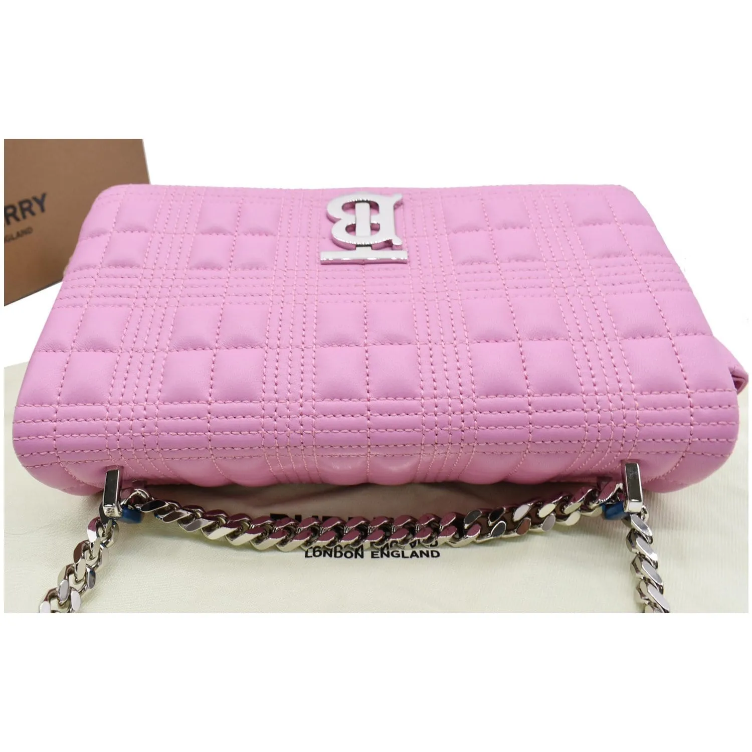 BURBERRY Small Lola Quilted Lambskin Crossbody Bag Primrose Pink