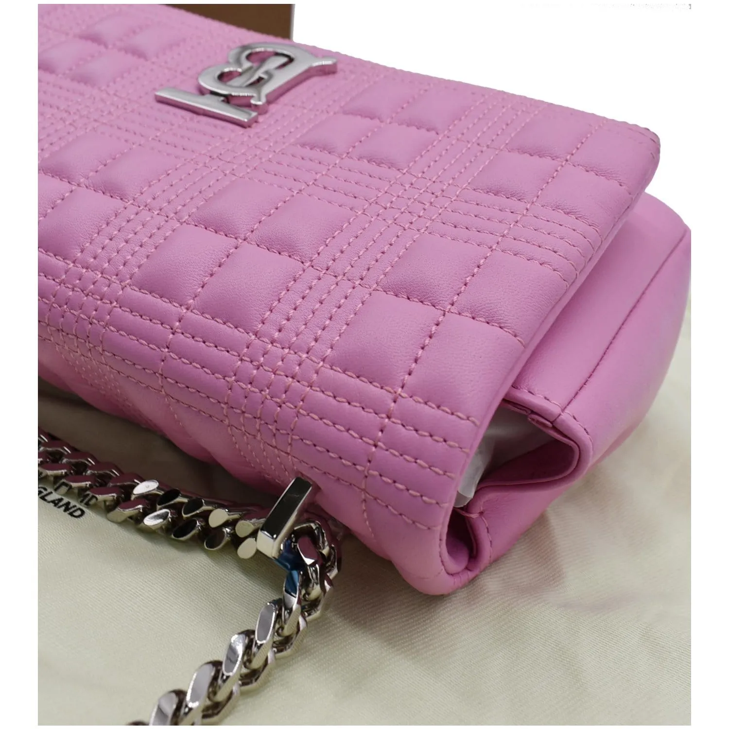 BURBERRY Small Lola Quilted Lambskin Crossbody Bag Primrose Pink