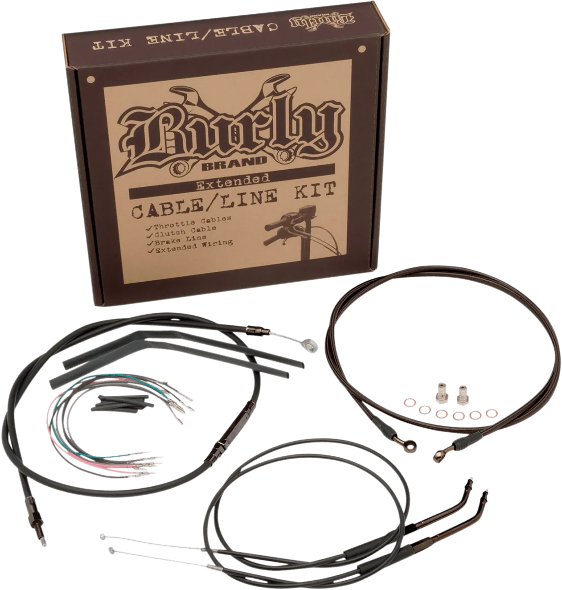 Burly Brand B30-1037 Extended Cable/Brake Line Kit for 14in. Ape Handlebars - Black Vinyl