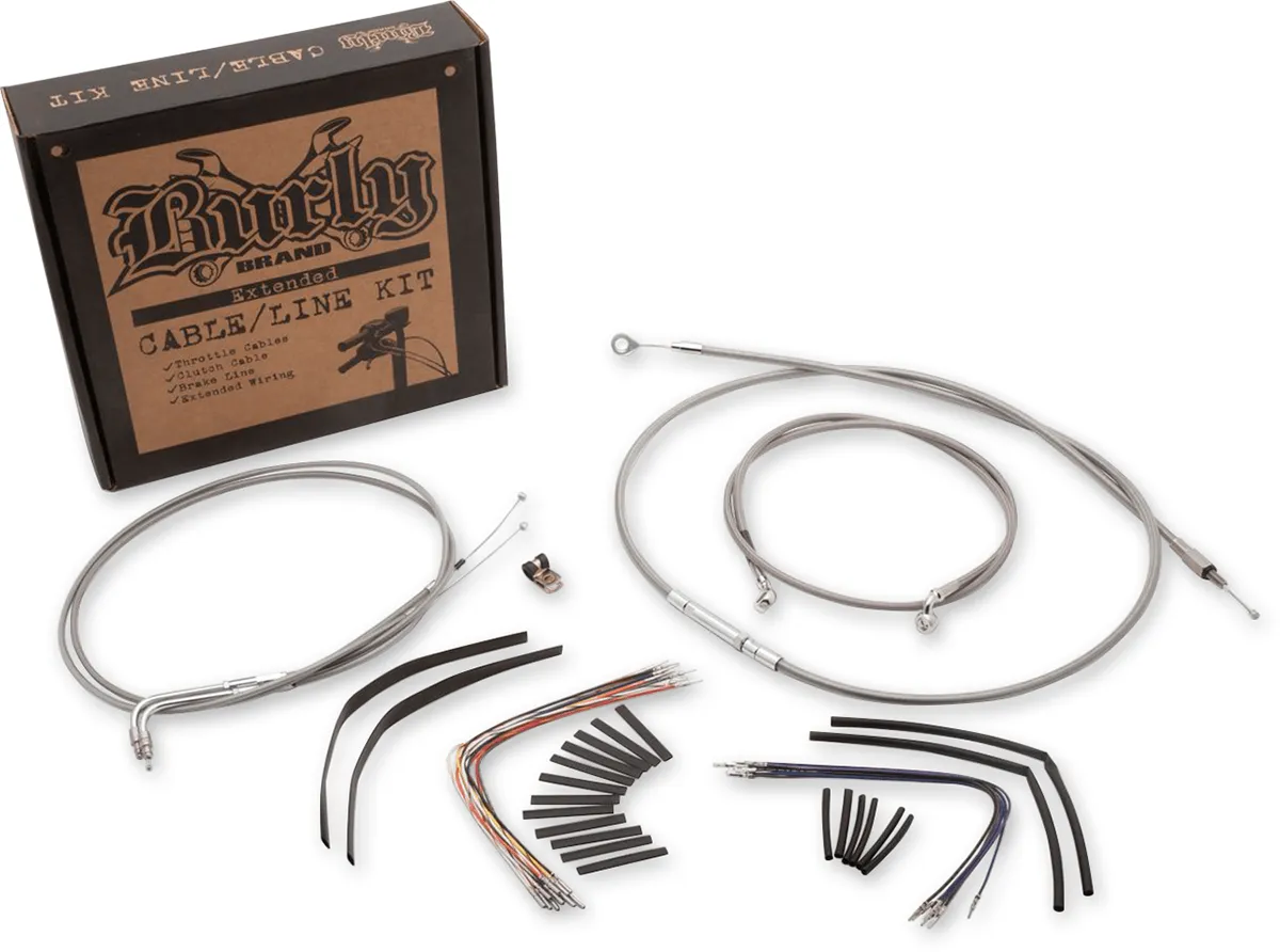 Burly Brand B30-1056 Extended Cable/Brake Line Kit for 16in. Gorilla Handlebars - Stainless Steel