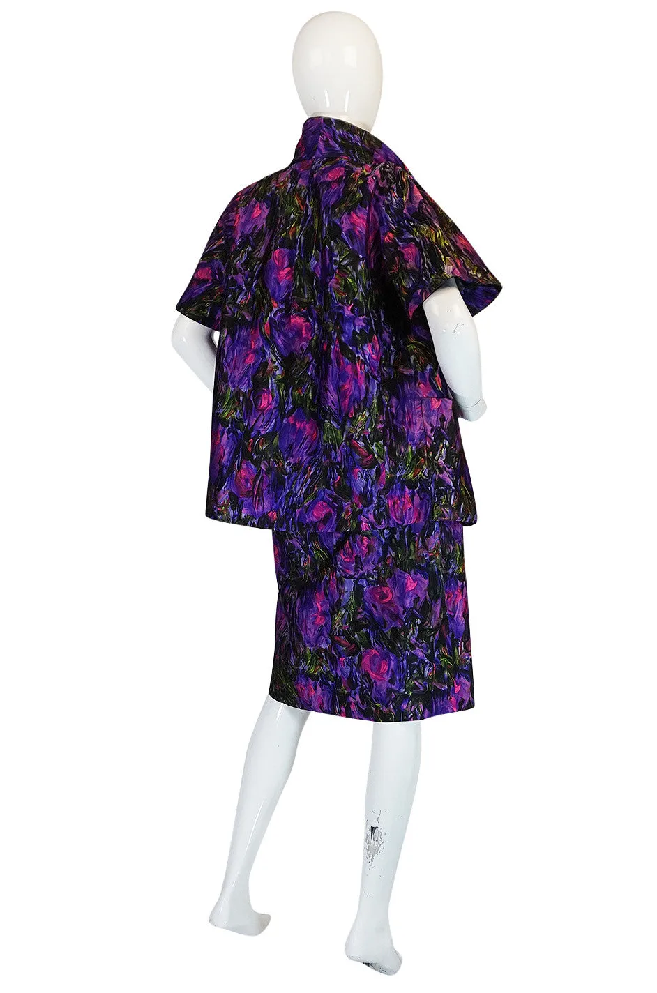 c1958 Christian Dior NY Floral Print Silk Dress & Jacket