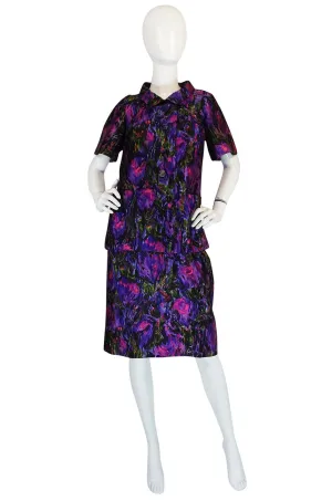 c1958 Christian Dior NY Floral Print Silk Dress & Jacket
