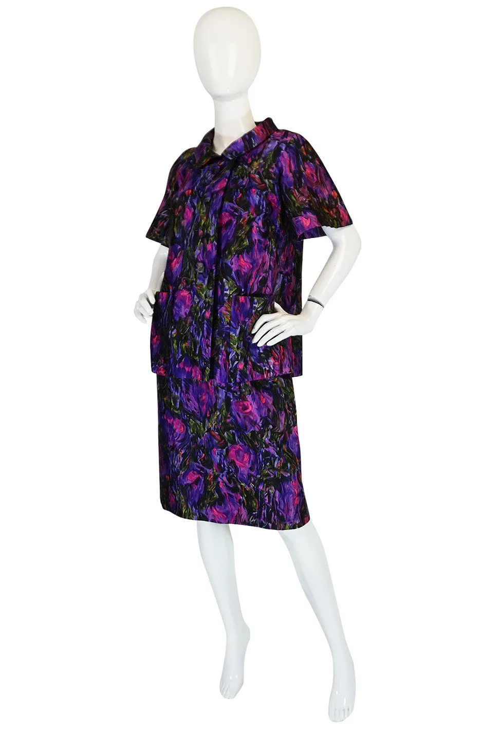 c1958 Christian Dior NY Floral Print Silk Dress & Jacket