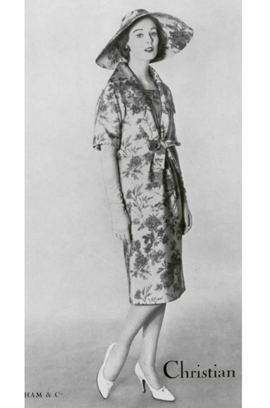 c1958 Christian Dior NY Floral Print Silk Dress & Jacket