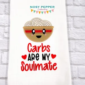 Carbs Are My Soul Mate machine embroidery design (4 sizes included) DIGITAL DOWNLOAD