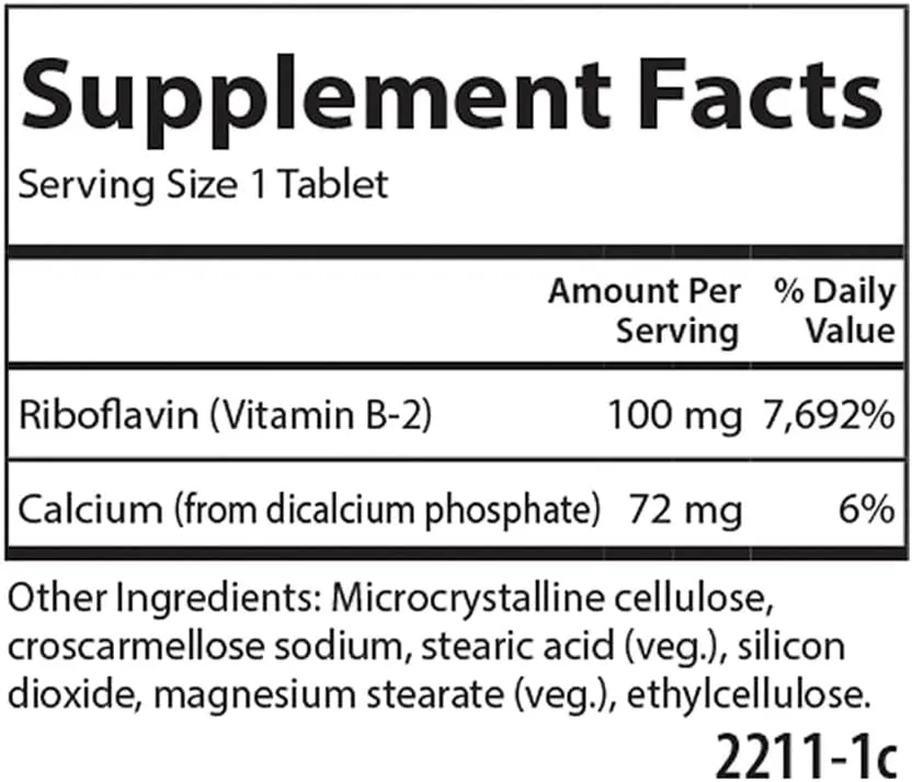 Carlson - B-2, 100 mg Riboflavin, Energy Production, Vision Support & Healthy Skin, 100 Vegetarian Tablets