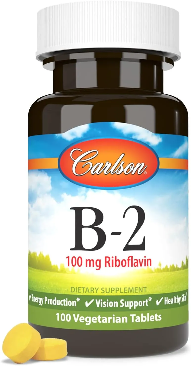 Carlson - B-2, 100 mg Riboflavin, Energy Production, Vision Support & Healthy Skin, 100 Vegetarian Tablets