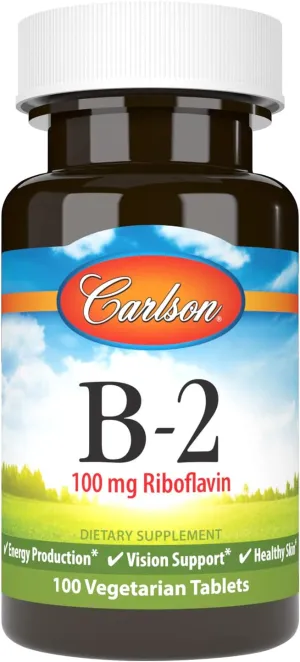 Carlson - B-2, 100 mg Riboflavin, Energy Production, Vision Support & Healthy Skin, 100 Vegetarian Tablets