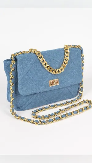 Cassidy Denim Chain Clutch | Light Wash