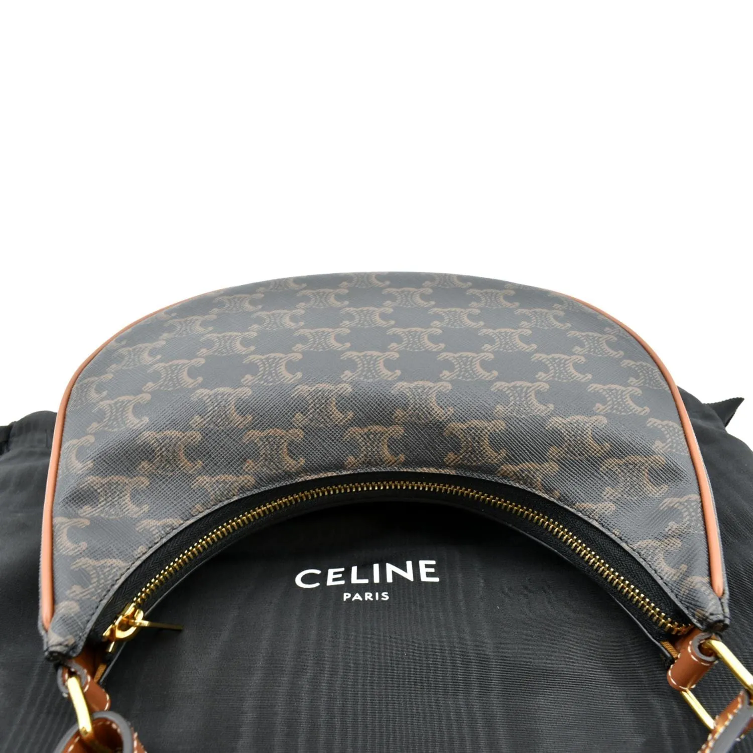 CELINE Ava Triomphe Canvas Calfskin Hobo Bag Brown